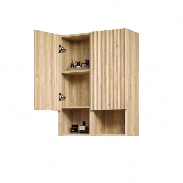 Alt view image 7 of 7 - CC1014S112310 Rough Oak & Rough Oak Bathroom Floating 2-piece Side Cabinet Set, Wall-mounted Bathroom Storage Cabinet for Small Space, KD