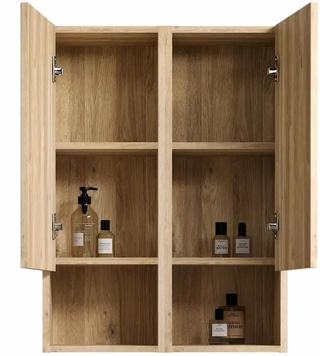 Alt view image 6 of 7 - CC1014S112310 Rough Oak & Rough Oak Bathroom Floating 2-piece Side Cabinet Set, Wall-mounted Bathroom Storage Cabinet for Small Space, KD