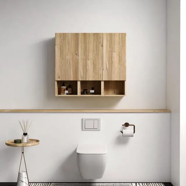 Alt view image 2 of 7 - CC1014S112310 Rough Oak & Rough Oak Bathroom Floating 3-piece Side Cabinet Set, Wall-mounted Bathroom Storage Cabinet for Small Space, KD
