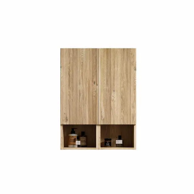 Alt view image 4 of 7 - CC1014S112310 Rough Oak & Rough Oak Bathroom Floating 2-piece Side Cabinet Set, Wall-mounted Bathroom Storage Cabinet for Small Space, KD
