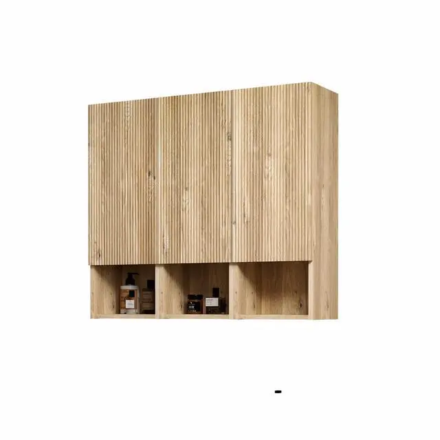 Alt view image 5 of 7 - CC1014S112310 Rough Oak & Rough Oak Bathroom Floating 3-piece Side Cabinet Set, Wall-mounted Bathroom Storage Cabinet for Small Space, KD