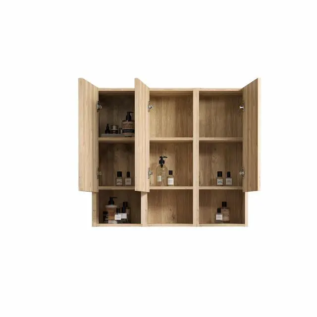 Alt view image 6 of 7 - CC1014S112310 Rough Oak & Rough Oak Bathroom Floating 3-piece Side Cabinet Set, Wall-mounted Bathroom Storage Cabinet for Small Space, KD