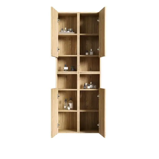 Alt view image 4 of 7 - CC1014S112310 Rough Oak & Rough Oak Bathroom Floating 4-piece Side Cabinet Set, Wall-mounted Bathroom Storage Cabinet for Small Space, KD
