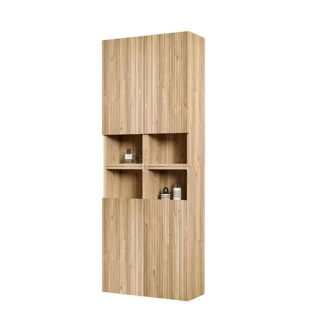 Alt view image 6 of 7 - CC1014S112310 Rough Oak & Rough Oak Bathroom Floating 4-piece Side Cabinet Set, Wall-mounted Bathroom Storage Cabinet for Small Space, KD