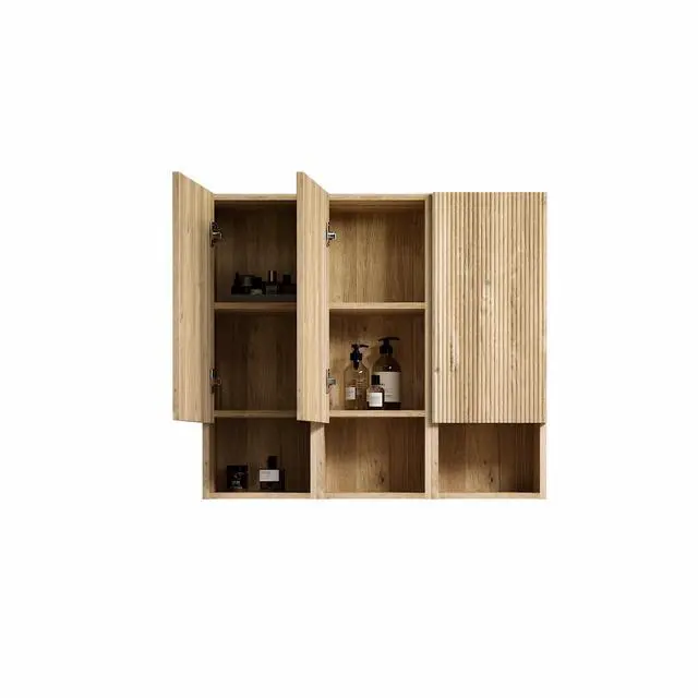 Alt view image 7 of 7 - CC1014S112310 Rough Oak & Rough Oak Bathroom Floating 3-piece Side Cabinet Set, Wall-mounted Bathroom Storage Cabinet for Small Space, KD