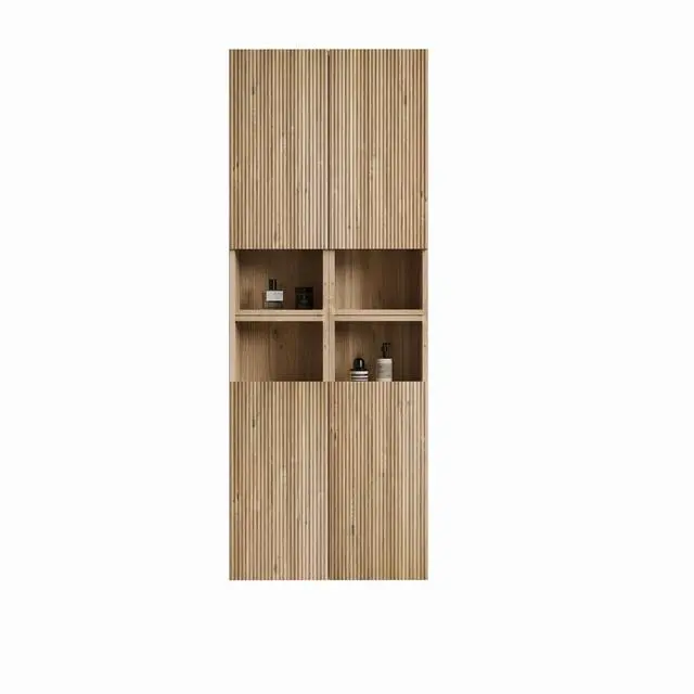 Alt view image 3 of 7 - CC1014S112310 Rough Oak & Rough Oak Bathroom Floating 4-piece Side Cabinet Set, Wall-mounted Bathroom Storage Cabinet for Small Space, KD