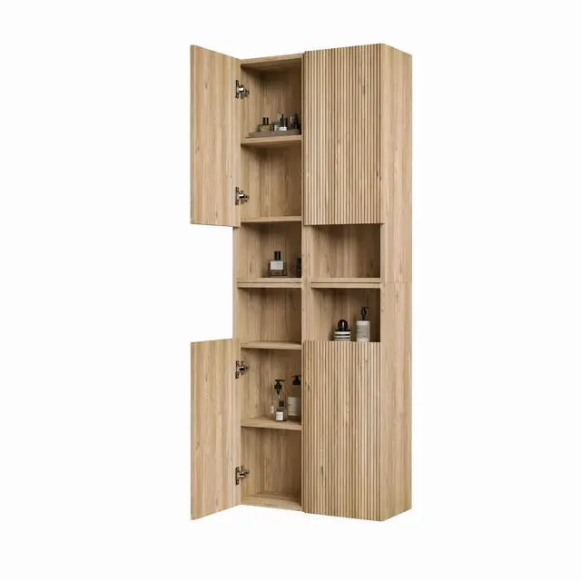 Alt view image 7 of 7 - CC1014S112310 Rough Oak & Rough Oak Bathroom Floating 4-piece Side Cabinet Set, Wall-mounted Bathroom Storage Cabinet for Small Space, KD