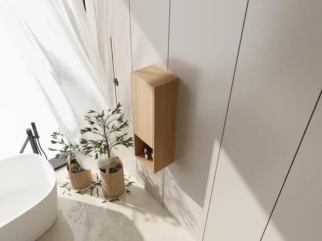 Alt view image 3 of 7 - 12 Inch Small Wall-Mounted Side Cabinet, Soft Closing Door, Suitable For Small Bathroom, Original Oak (KD-Packing)