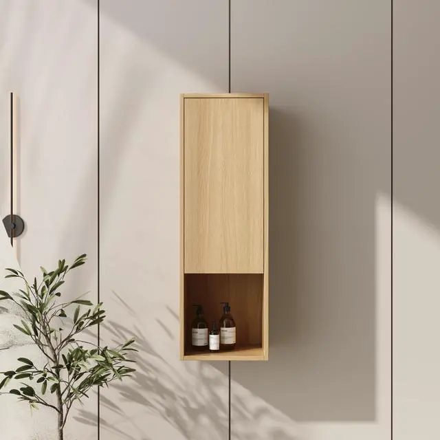 Main image of 12 Inch Small Wall-Mounted Side Cabinet, Soft Closing Door, Suitable For Small Bathroom, Original Oak (KD-Packing)
