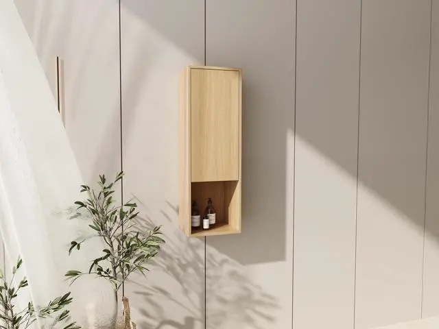 Alt view image 5 of 7 - 12 Inch Small Wall-Mounted Side Cabinet, Soft Closing Door, Suitable For Small Bathroom, Original Oak (KD-Packing)