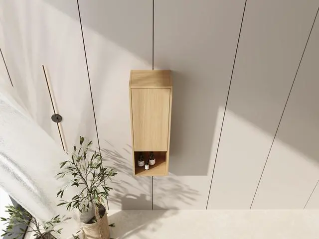 Alt view image 4 of 7 - 12 Inch Small Wall-Mounted Side Cabinet, Soft Closing Door, Suitable For Small Bathroom, Original Oak (KD-Packing)