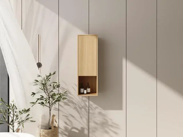 Alt view image 7 of 7 - 12 Inch Small Wall-Mounted Side Cabinet, Soft Closing Door, Suitable For Small Bathroom, Original Oak (KD-Packing)