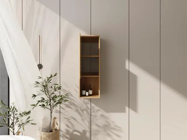 Alt view image 6 of 7 - 12 Inch Small Wall-Mounted Side Cabinet, Soft Closing Door, Suitable For Small Bathroom, Original Oak (KD-Packing)