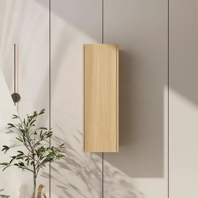 Main image of 12 Inch Small Wall Mounted Side Cabinet, Soft Closing Door, Suitable For Small Bathroom,Study, Storage Room, Original Oak (KD-Packing)