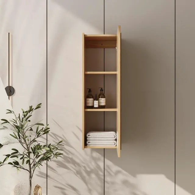 Alt view image 6 of 7 - 12 Inch Small Wall Mounted Side Cabinet, Soft Closing Door, Suitable For Small Bathroom,Study, Storage Room, Original Oak (KD-Packing)