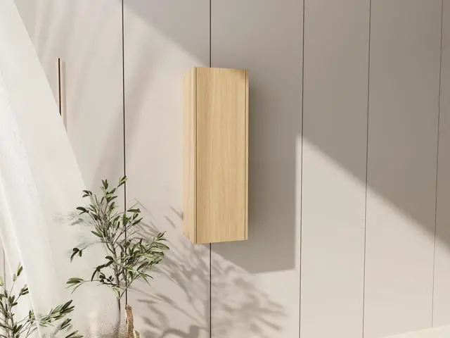 Alt view image 4 of 7 - 12 Inch Small Wall Mounted Side Cabinet, Soft Closing Door, Suitable For Small Bathroom,Study, Storage Room, Original Oak (KD-Packing)