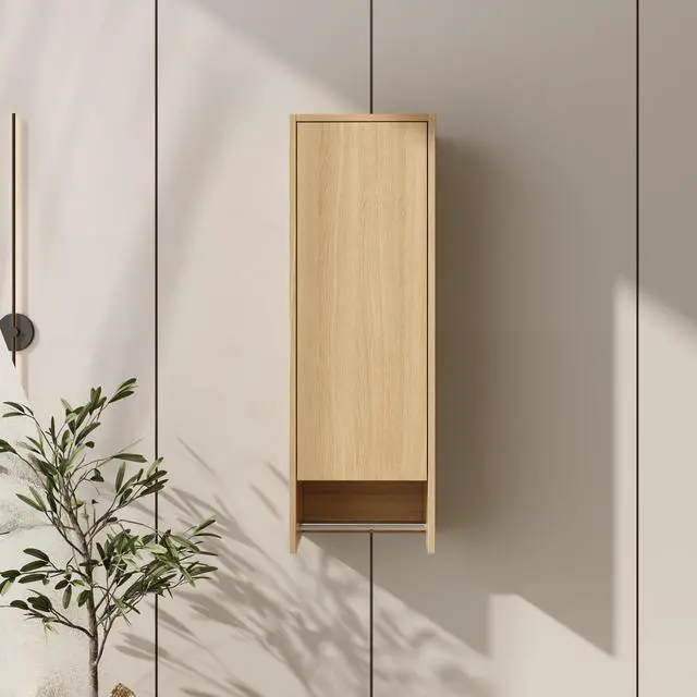 Main image of 12 Inch Small Wall Mounted Side Cabinet, Soft Closing Door, Suitable For Small Bathroom, Study, Storage Room, Original Oak (KD-Packing)