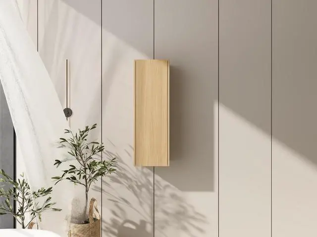 Alt view image 7 of 7 - 12 Inch Small Wall Mounted Side Cabinet, Soft Closing Door, Suitable For Small Bathroom,Study, Storage Room, Original Oak (KD-Packing)