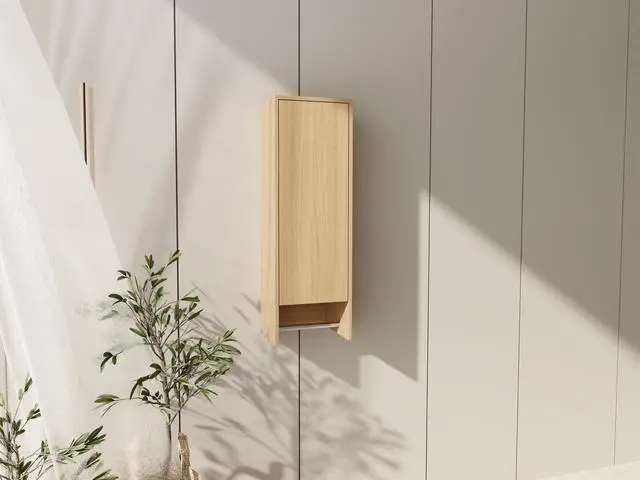 Alt view image 2 of 7 - 12 Inch Small Wall Mounted Side Cabinet, Soft Closing Door, Suitable For Small Bathroom, Study, Storage Room, Original Oak (KD-Packing)