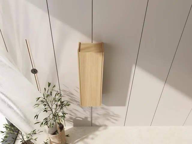 Alt view image 2 of 7 - 12 Inch Small Wall Mounted Side Cabinet, Soft Closing Door, Suitable For Small Bathroom,Study, Storage Room, Original Oak (KD-Packing)