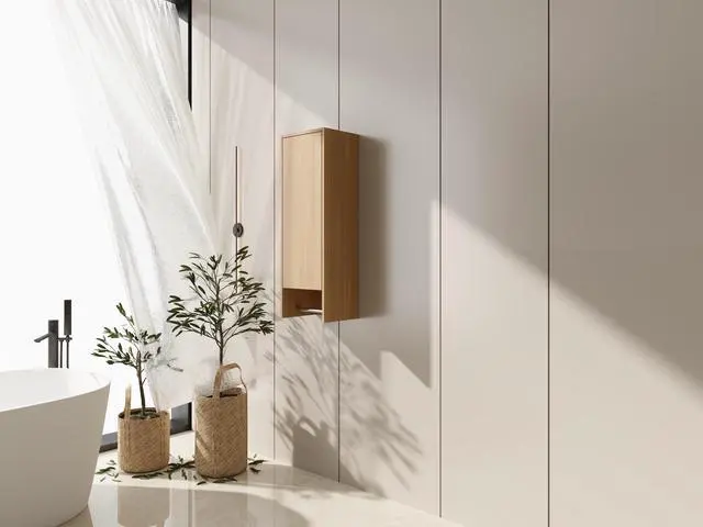 Alt view image 3 of 7 - 12 Inch Small Wall Mounted Side Cabinet, Soft Closing Door, Suitable For Small Bathroom, Study, Storage Room, Original Oak (KD-Packing)