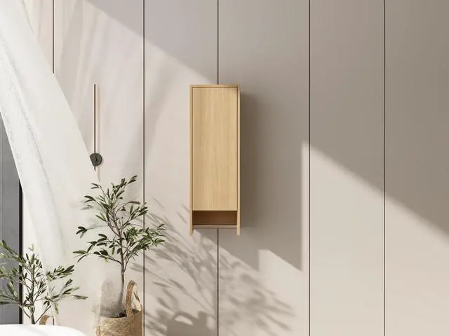 Alt view image 4 of 7 - 12 Inch Small Wall Mounted Side Cabinet, Soft Closing Door, Suitable For Small Bathroom, Study, Storage Room, Original Oak (KD-Packing)