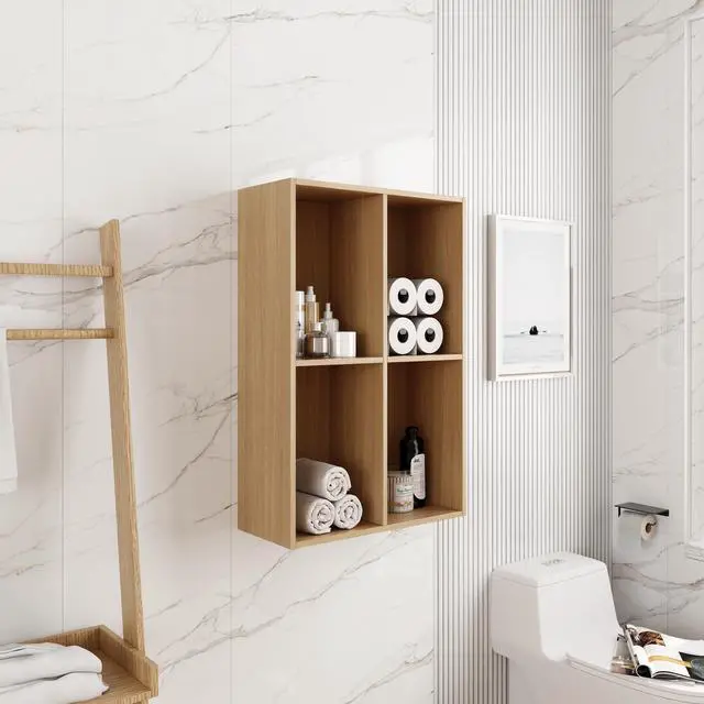 Alt view image 7 of 7 - 24 Inch Small Wall Mounted Storage Shelves, Suitable For Small Bathroom, Study, Storage Room, Original Oak (KD-Packing)