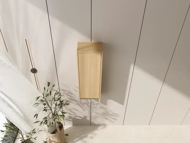 Alt view image 5 of 7 - 12 Inch Small Wall Mounted Side Cabinet, Soft Closing Door, Suitable For Small Bathroom, Study, Storage Room, Original Oak (KD-Packing)