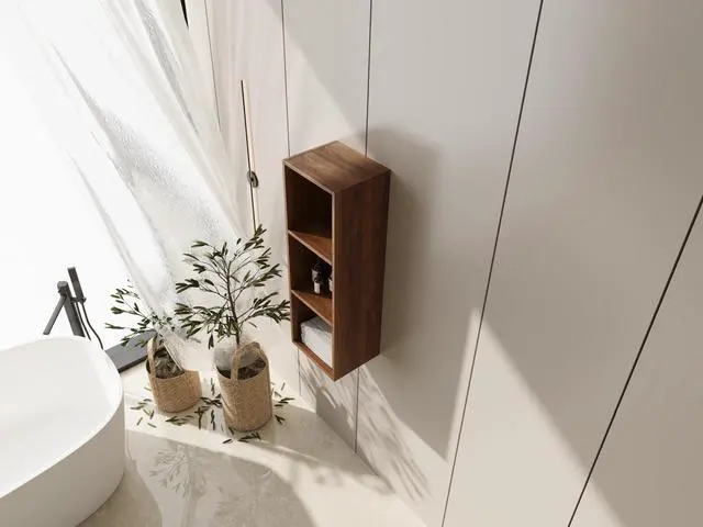 Alt view image 3 of 7 - 12 Inch Small Wall Mounted Storage Shelves, Suitable For Small Bathroom, Study, Storage Room, Brown Ebony (KD-Packing)