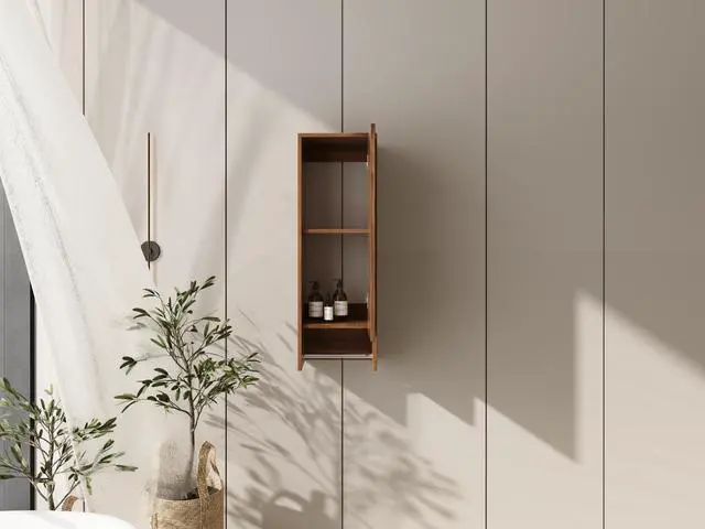 Alt view image 5 of 7 - 12 Inch Small Wall Mounted Side Cabinet, Soft Closing Door, Suitable For Small Bathroom, Study, Storage Room, Brown Ebony (KD-Packing)