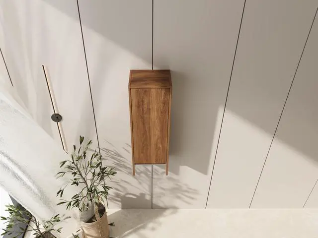 Alt view image 2 of 7 - 12 Inch Small Wall Mounted Side Cabinet, Soft Closing Door, Suitable For Small Bathroom, Study, Storage Room, Brown Ebony (KD-Packing)