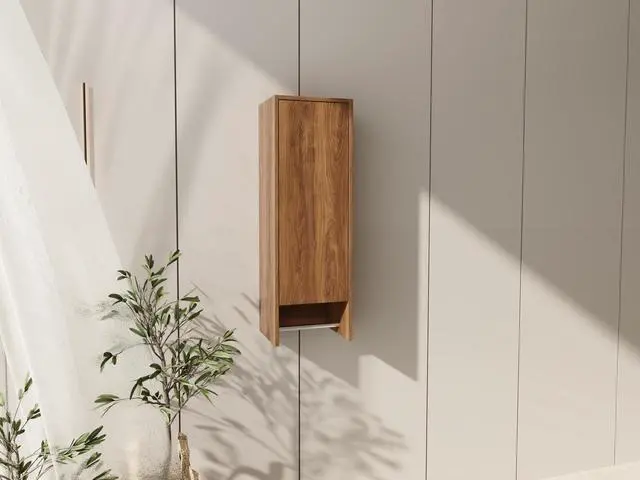 Alt view image 4 of 7 - 12 Inch Small Wall Mounted Side Cabinet, Soft Closing Door, Suitable For Small Bathroom, Study, Storage Room, Brown Ebony (KD-Packing)