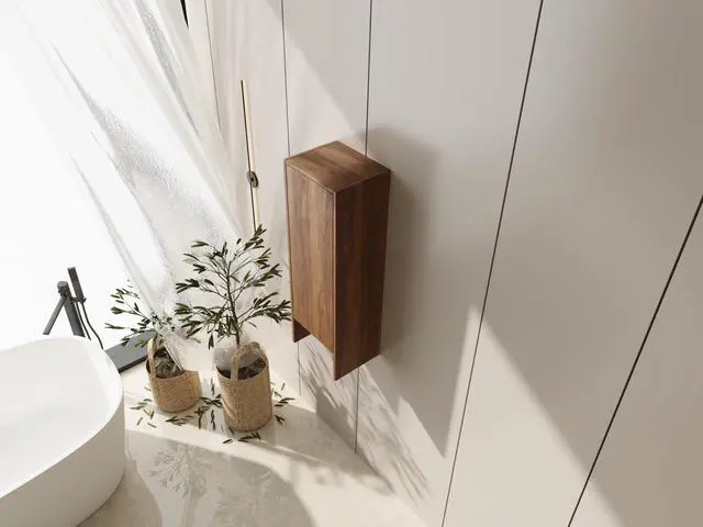 Alt view image 3 of 7 - 12 Inch Small Wall Mounted Side Cabinet, Soft Closing Door, Suitable For Small Bathroom, Study, Storage Room, Brown Ebony (KD-Packing)