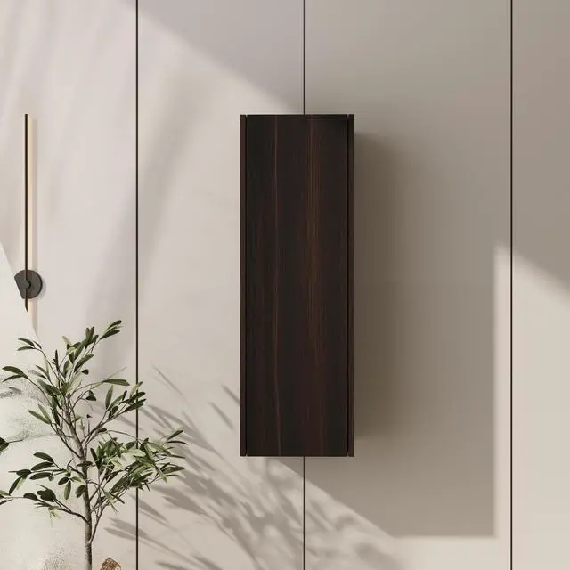 Alt view image 2 of 7 - 12 Inch Small Wall Mounted Side Cabinet, Soft Closing Door, Suitable For Small Bathroom,Study, Storage Room, Dark Oak (KD-Packing)