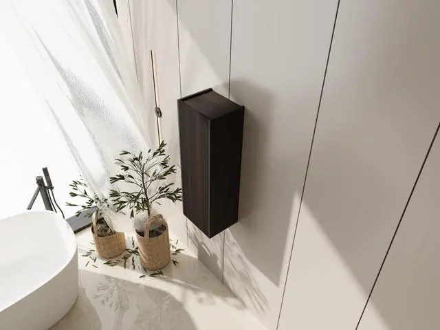 Alt view image 4 of 7 - 12 Inch Small Wall Mounted Side Cabinet, Soft Closing Door, Suitable For Small Bathroom,Study, Storage Room, Dark Oak (KD-Packing)
