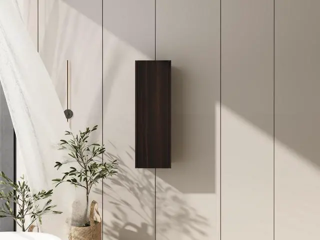 Alt view image 3 of 7 - 12 Inch Small Wall Mounted Side Cabinet, Soft Closing Door, Suitable For Small Bathroom,Study, Storage Room, Dark Oak (KD-Packing)