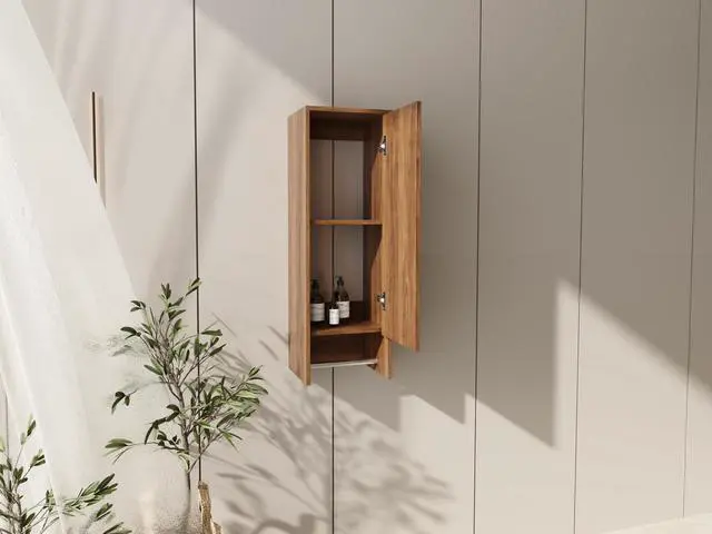 Alt view image 7 of 7 - 12 Inch Small Wall Mounted Side Cabinet, Soft Closing Door, Suitable For Small Bathroom, Study, Storage Room, Brown Ebony (KD-Packing)
