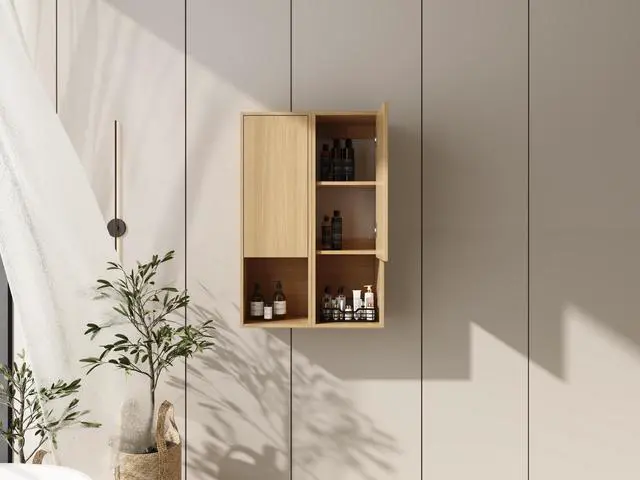 Alt view image 2 of 7 - 24 Inch Wall-Mounted Side Cabinet, Soft Closing Door, Suitable For Small Bathroom, Study, Storage Room, Original Oak (KD-Packing)-12*2