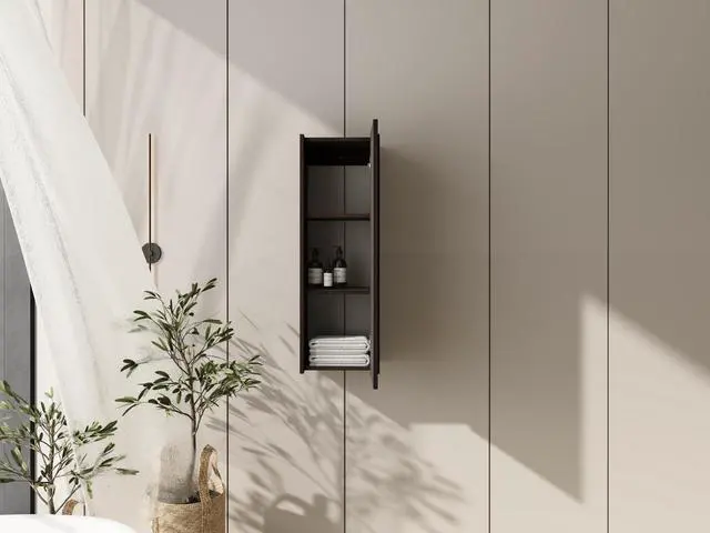 Alt view image 7 of 7 - 12 Inch Small Wall Mounted Side Cabinet, Soft Closing Door, Suitable For Small Bathroom,Study, Storage Room, Dark Oak (KD-Packing)