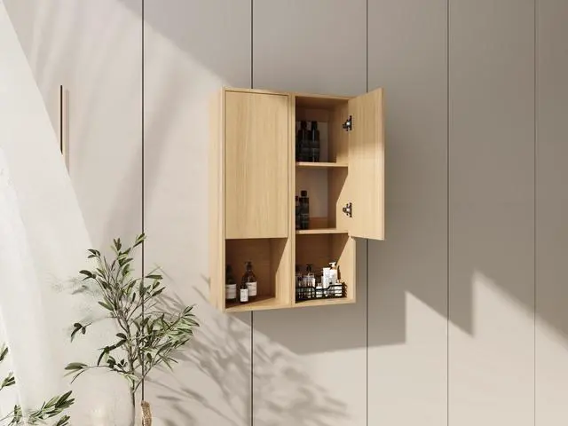 Alt view image 3 of 7 - 24 Inch Wall-Mounted Side Cabinet, Soft Closing Door, Suitable For Small Bathroom, Study, Storage Room, Original Oak (KD-Packing)-12*2
