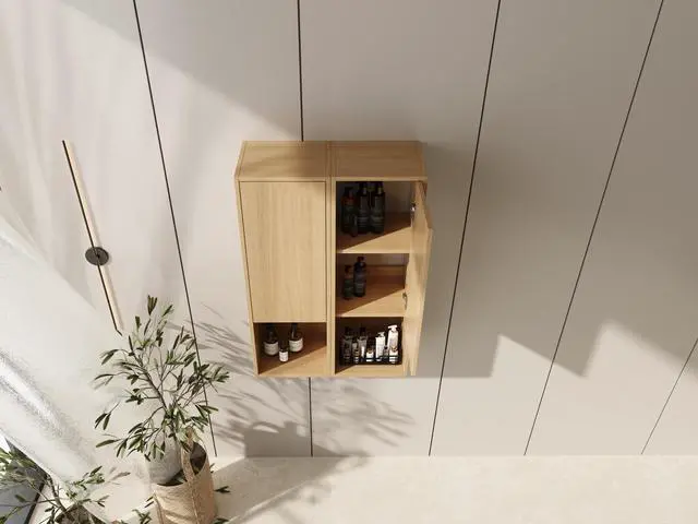 Alt view image 5 of 7 - 24 Inch Wall-Mounted Side Cabinet, Soft Closing Door, Suitable For Small Bathroom, Study, Storage Room, Original Oak (KD-Packing)-12*2
