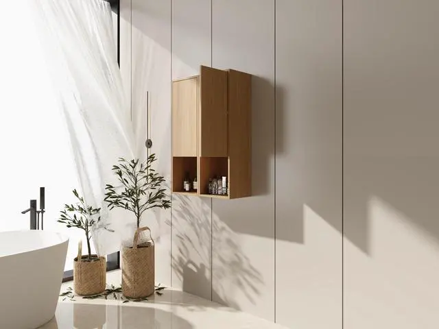 Alt view image 4 of 7 - 24 Inch Wall-Mounted Side Cabinet, Soft Closing Door, Suitable For Small Bathroom, Study, Storage Room, Original Oak (KD-Packing)-12*2