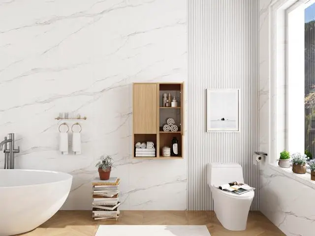 Alt view image 7 of 7 - 24 Inch Wall-Mounted Side Cabinet, Soft Closing Door, Suitable For Small Bathroom, Study, Storage Room, Original Oak (KD-Packing)-12*2