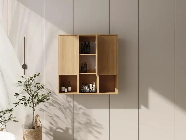 Alt view image 2 of 7 - 36 Inch Wall-Mounted Side Cabinet, Soft Closing Door, Suitable For Small Bathroom, Study, Storage Room, Original Oak (KD-Packing)-12*3