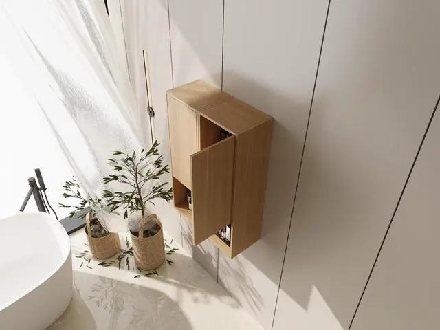 Alt view image 6 of 7 - 24 Inch Wall-Mounted Side Cabinet, Soft Closing Door, Suitable For Small Bathroom, Study, Storage Room, Original Oak (KD-Packing)-12*2