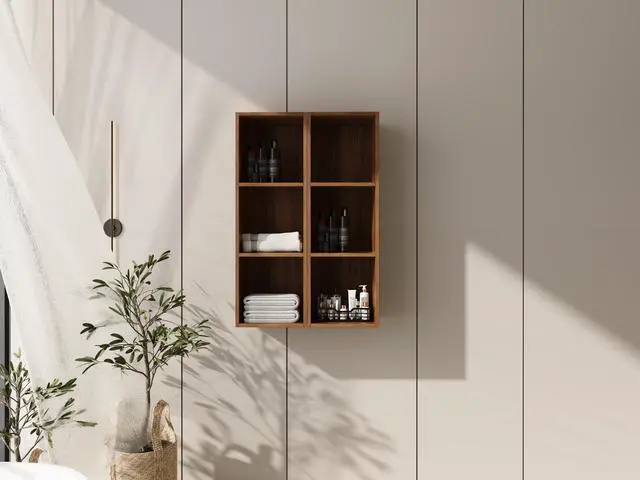 Alt view image 2 of 7 - 24 Inch Wall Mounted Storage Shelves Combination, Suitable For Small Bathroom, Study, Storage Room, Brown Ebony (KD-Packing)-12*2