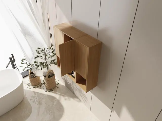 Alt view image 6 of 7 - 36 Inch Wall-Mounted Side Cabinet, Soft Closing Door, Suitable For Small Bathroom, Study, Storage Room, Original Oak (KD-Packing)-12*3