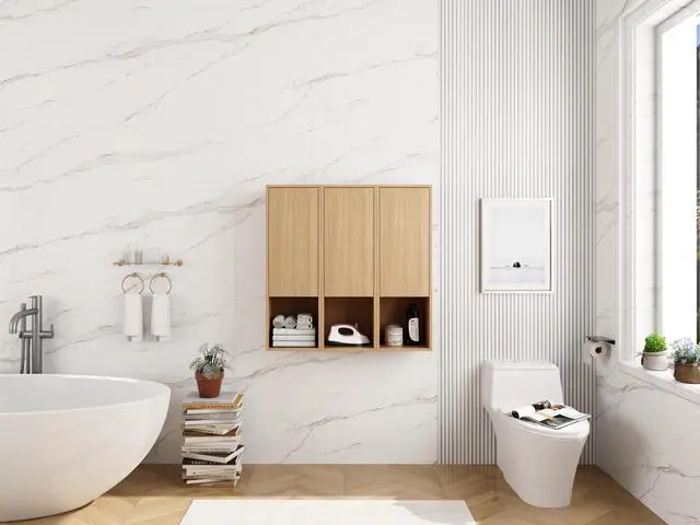 Alt view image 7 of 7 - 36 Inch Wall-Mounted Side Cabinet, Soft Closing Door, Suitable For Small Bathroom, Study, Storage Room, Original Oak (KD-Packing)-12*3