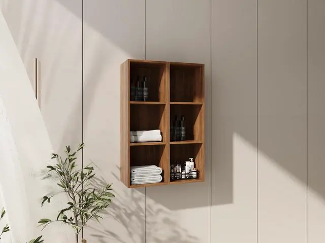Alt view image 3 of 7 - 24 Inch Wall Mounted Storage Shelves Combination, Suitable For Small Bathroom, Study, Storage Room, Brown Ebony (KD-Packing)-12*2