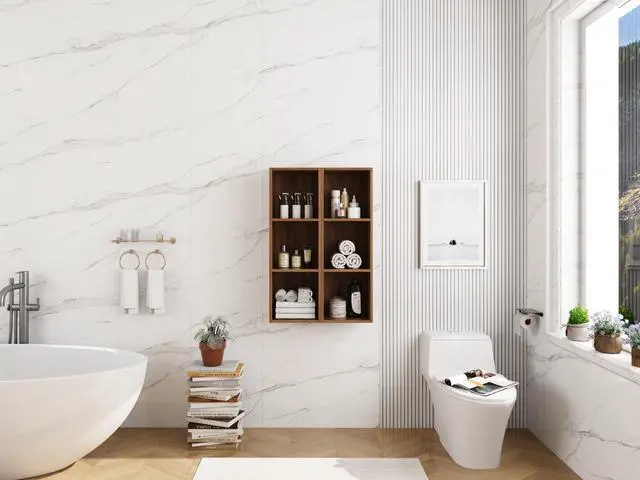 Alt view image 7 of 7 - 24 Inch Wall Mounted Storage Shelves Combination, Suitable For Small Bathroom, Study, Storage Room, Brown Ebony (KD-Packing)-12*2